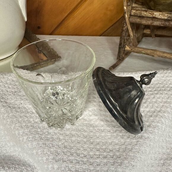 Vintage Glass sugar dish with silver-plated lid - Picture 3 of 5